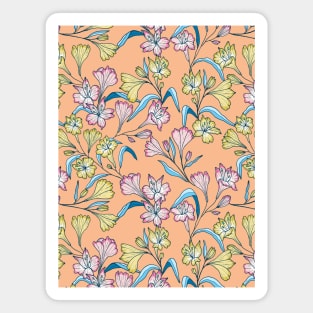 Happy lily flowers botanical pattern in coral pink Magnet